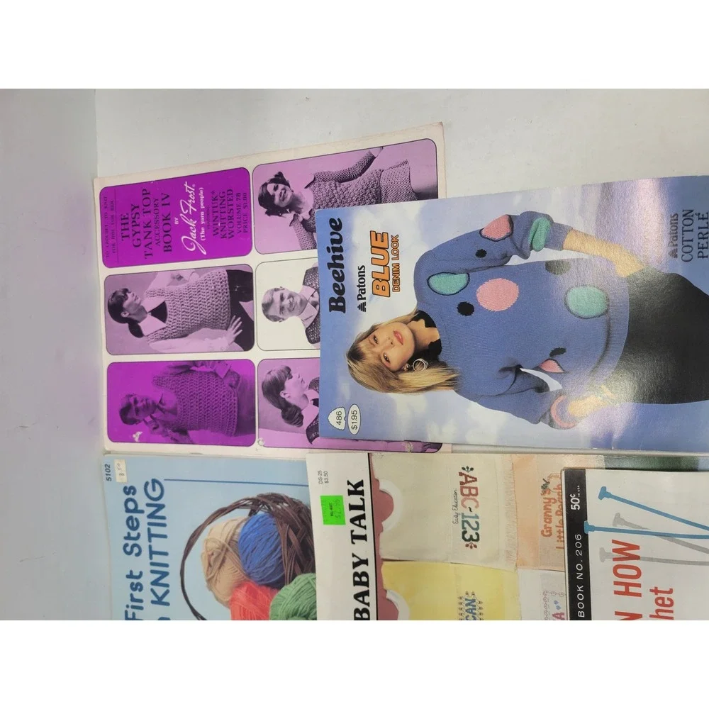Vintage Crochet Knitting Embroidery Pattern 8 Book Lot Coats & Clark Patons Lily